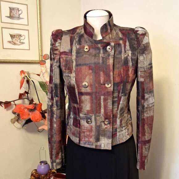 NWT Simon Chang Purple Multicolor Double-Breasted Blazer Jacket 6 S - Picture 2 of 14